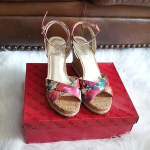 Guess Multi-Colored Floral Open-Toe Wedge